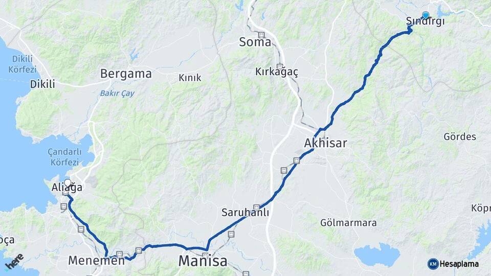 Balıkesir Sındırgı Aliağa İzmir Arası Kaç Km - Yol Haritası