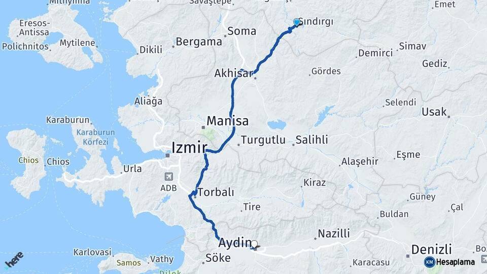 Balıkesir Sındırgı Aydın Arası Kaç Km - Yol Haritası
