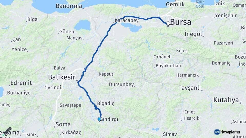 Balıkesir Sındırgı Bursa Arası Kaç Km - Yol Haritası