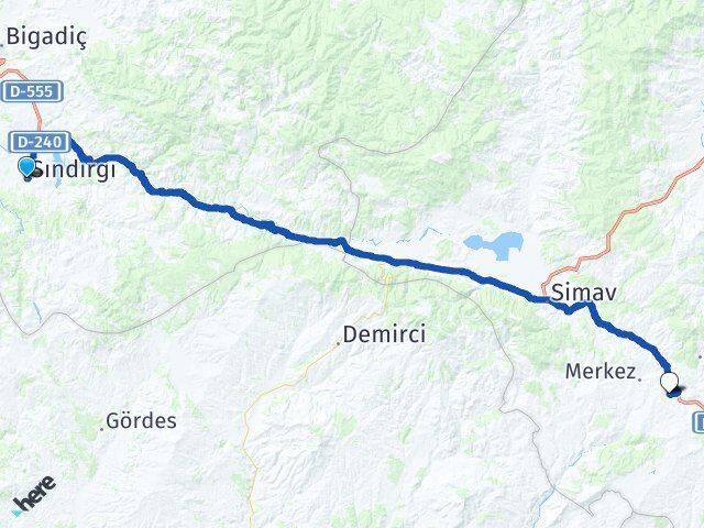 Balıkesir Sındırgı Çam Şaphane Kütahya Arası Kaç Km - Yol Haritası