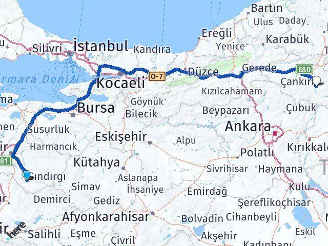 Balıkesir Sındırgı Çankırı Arası Kaç Km - Yol Haritası
