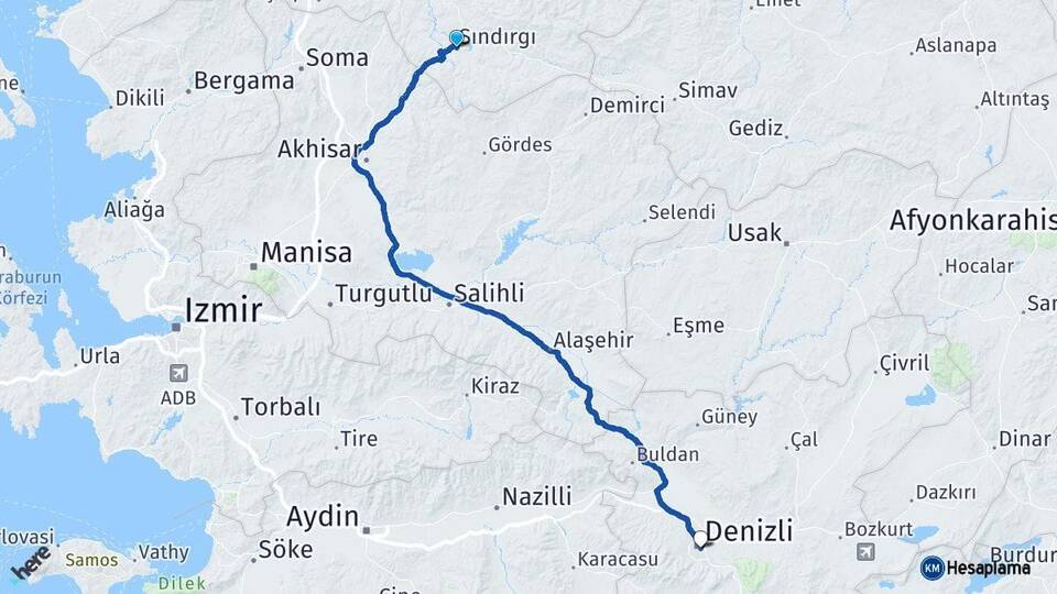 Balıkesir Sındırgı Denizli Arası Kaç Km - Yol Haritası