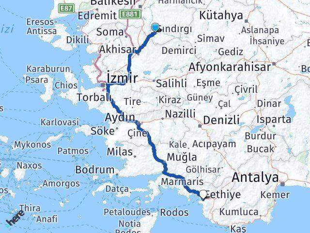 Balıkesir Sındırgı Fethiye Muğla Arası Kaç Km - Yol Haritası