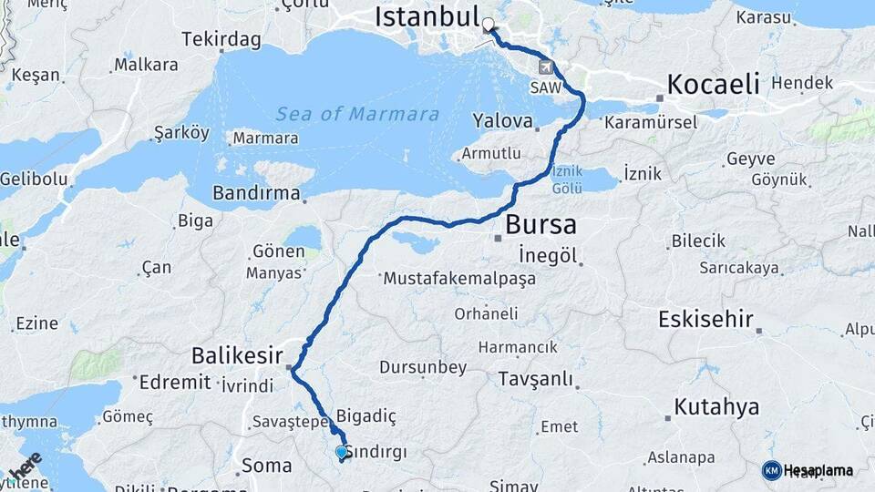 Balıkesir Sındırgı İstanbul Arası Kaç Km - Yol Haritası