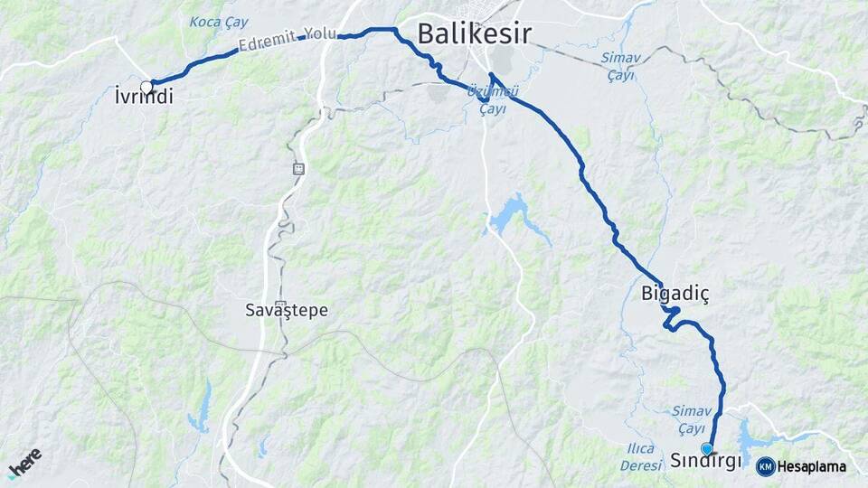 Balıkesir Sındırgı İvrindi Arası Kaç Km - Yol Haritası