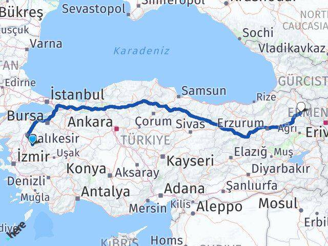 Balıkesir Sındırgı Kars Arası Kaç Km - Yol Haritası