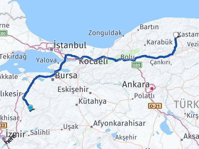 Balıkesir Sındırgı Kastamonu Arası Kaç Km - Yol Haritası