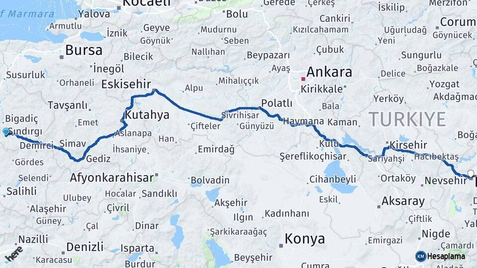 Balıkesir Sındırgı Kayseri Arası Kaç Km - Yol Haritası