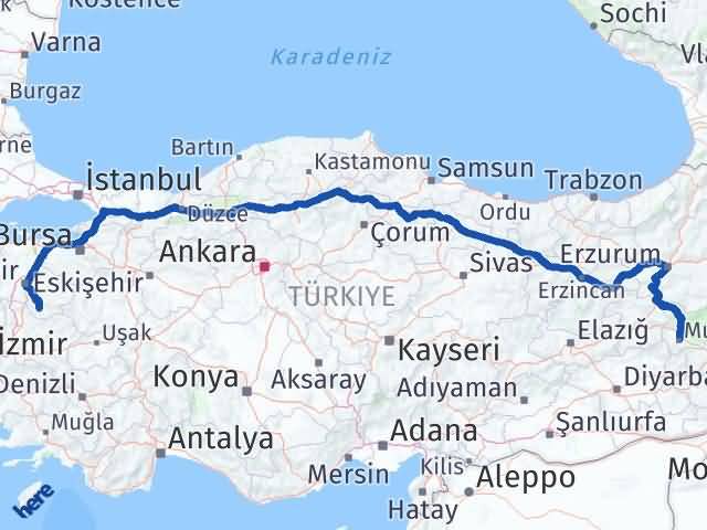 Balıkesir Sındırgı Muş Arası Kaç Km - Yol Haritası
