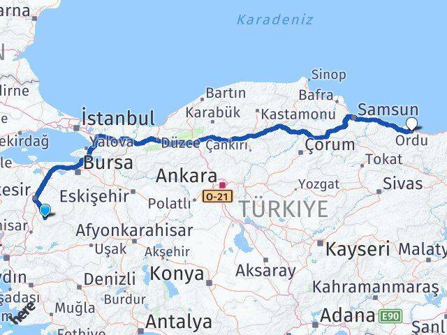 Balıkesir Sındırgı Ordu Arası Kaç Km - Yol Haritası