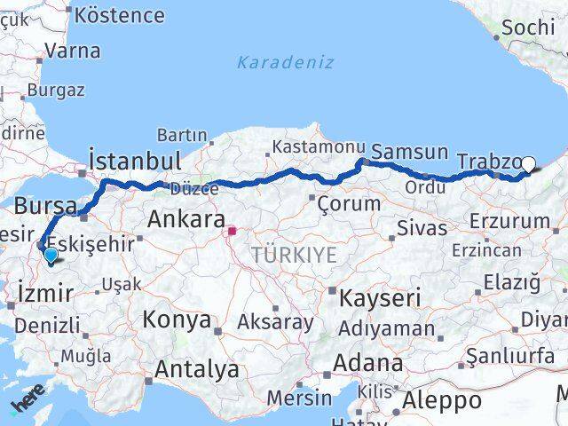 Balıkesir Sındırgı Rize Arası Kaç Km - Yol Haritası