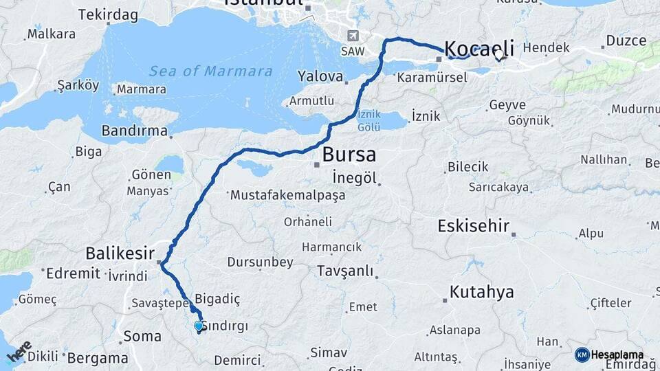 Balıkesir Sındırgı Sakarya Arası Kaç Km - Yol Haritası