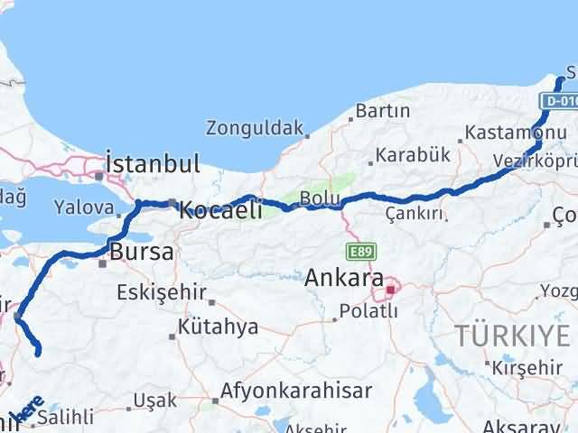 Balıkesir Sındırgı Sinop Arası Kaç Km - Yol Haritası