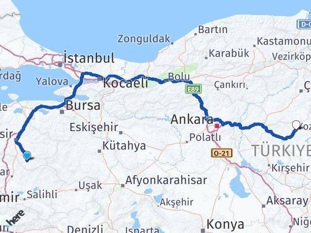 Balıkesir Sındırgı Yozgat Arası Kaç Km - Yol Haritası