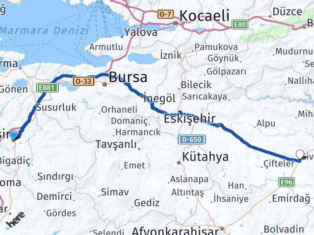Balıkesir Sivrihisar Eskişehir Arası Kaç Km - Yol Haritası