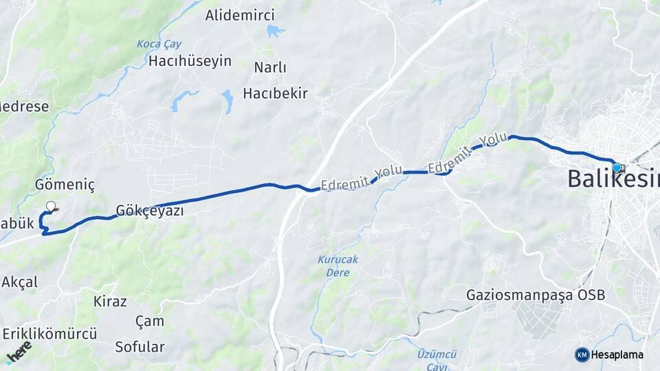 Balıkesir Soğanbükü İvrindi Arası Kaç Km - Yol Haritası