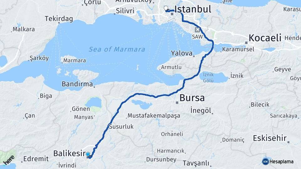 Balıkesir Sultangazi İstanbul Arası Kaç Km - Yol Haritası