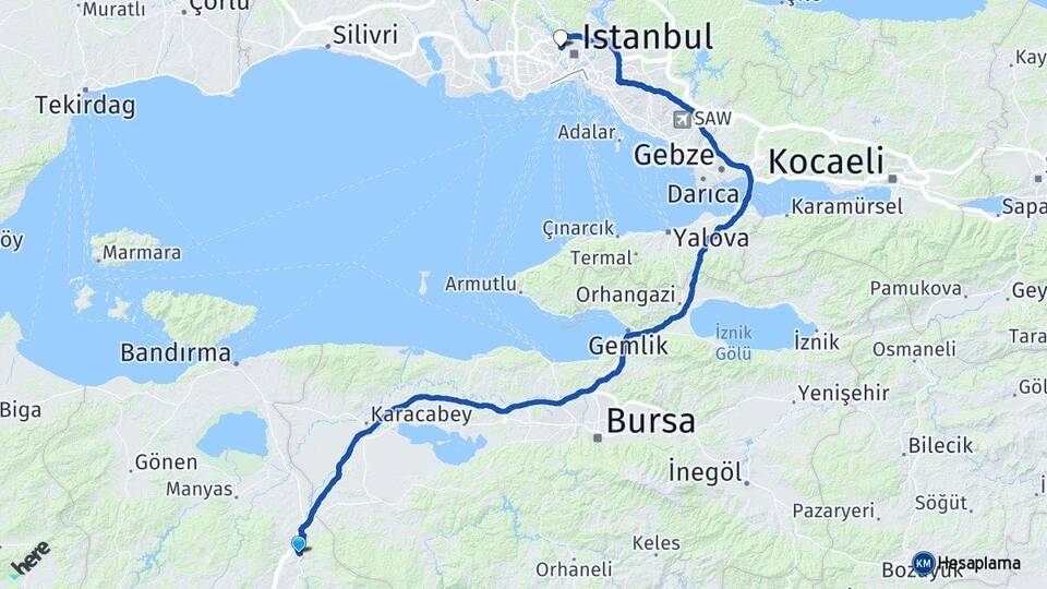 Balıkesir Susurluk Alibeyköy Eyüpsultan İstanbul Arası Kaç Km - Yol Haritası