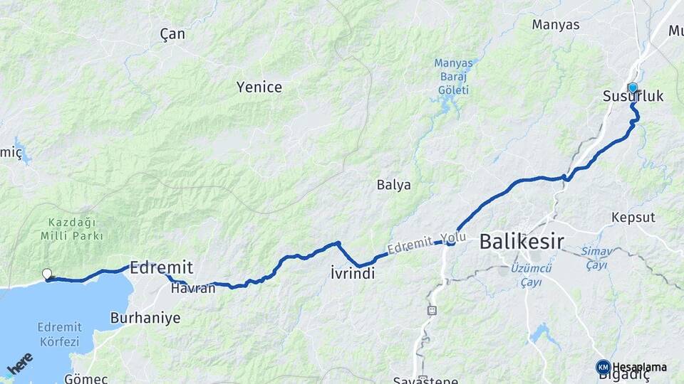 Balıkesir Susurluk Altınoluk Edremit Arası Kaç Km - Yol Haritası