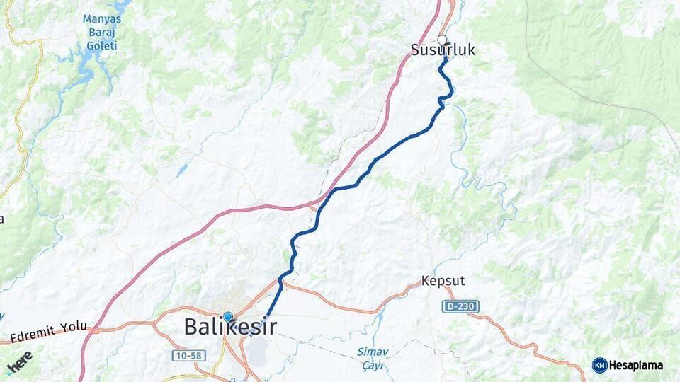 Balıkesir Susurluk Arası Kaç Km - Yol Haritası