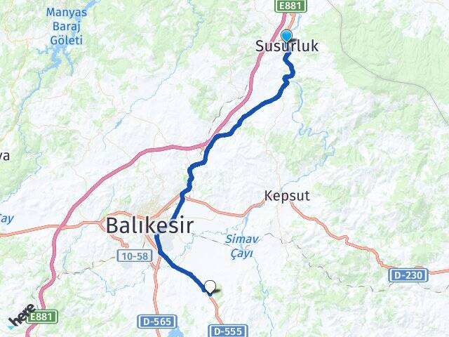 Balıkesir Susurluk Balıkesir Üniversitesi Arası Kaç Km - Yol Haritası