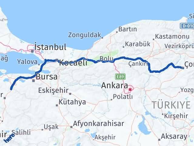 Balıkesir Susurluk Çorum Arası Kaç Km - Yol Haritası