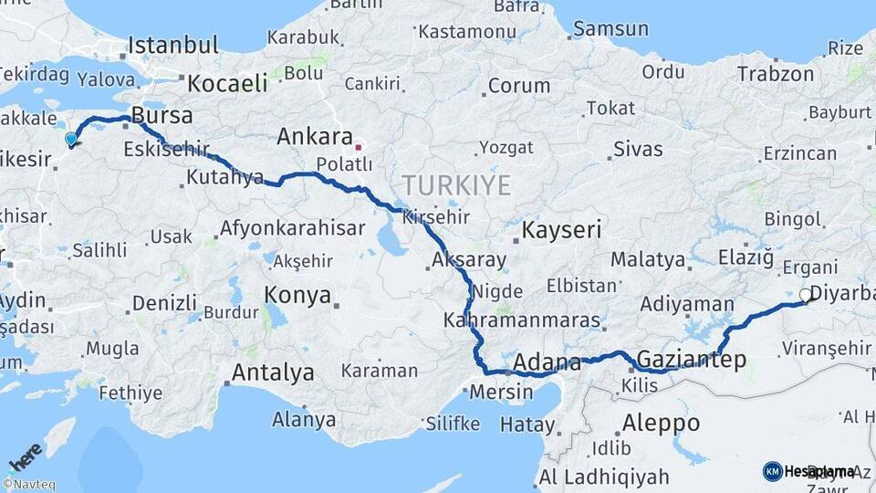 Balıkesir Susurluk Diyarbakır Arası Kaç Km - Yol Haritası