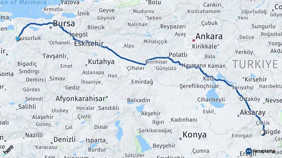 Balıkesir Susurluk Niğde Arası Kaç Km - Yol Haritası