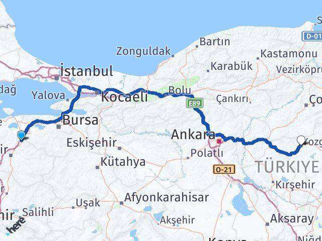 Balıkesir Susurluk Yozgat Arası Kaç Km - Yol Haritası