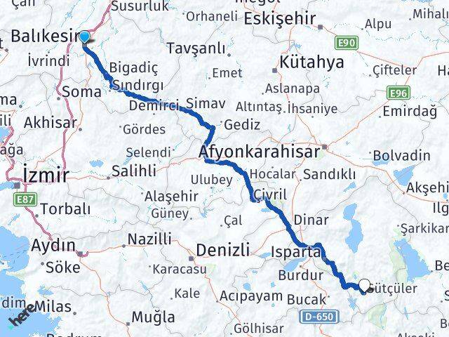 Balıkesir Sütçüler Isparta Arası Kaç Km - Yol Haritası