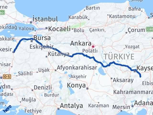 Balıkesir Tomarza Kayseri Arası Kaç Km - Yol Haritası