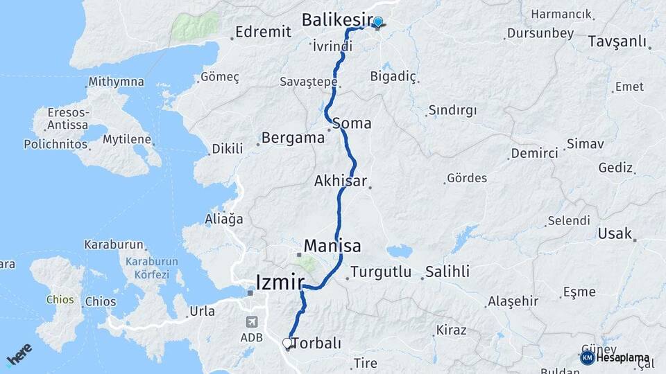 Balıkesir Torbalı İzmir Arası Kaç Km - Yol Haritası