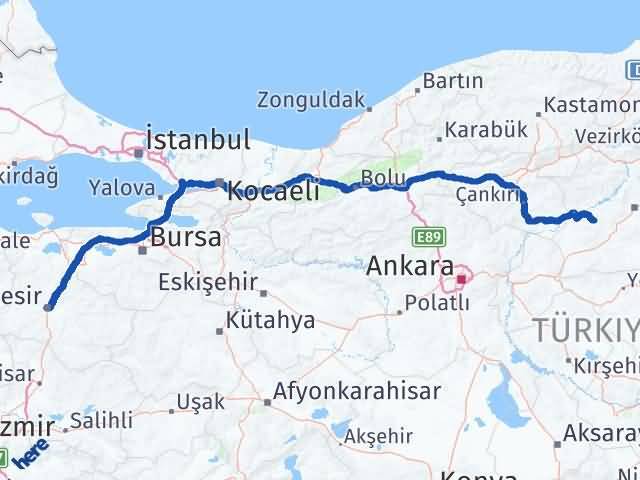 Balıkesir Uğurludağ Çorum Arası Kaç Km - Yol Haritası