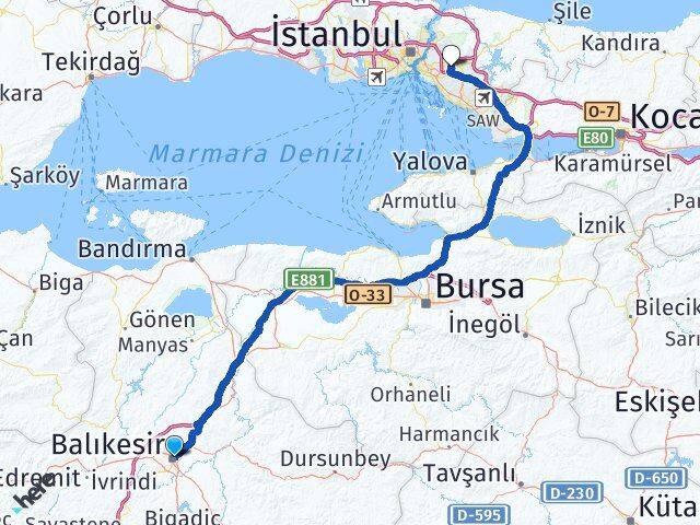 Balıkesir Ümraniye İstanbul Arası Kaç Km - Yol Haritası