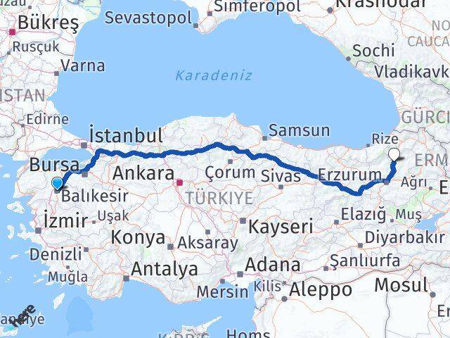 Balıkesir Uzundere Erzurum Arası Kaç Km - Yol Haritası