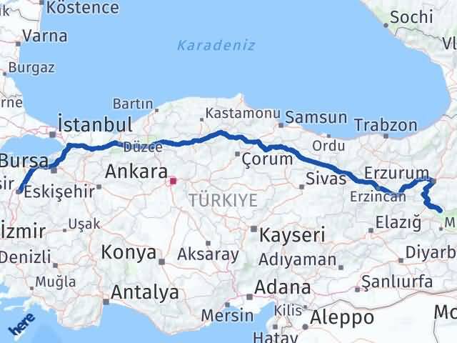 Balıkesir Varto Muş Arası Kaç Km - Yol Haritası