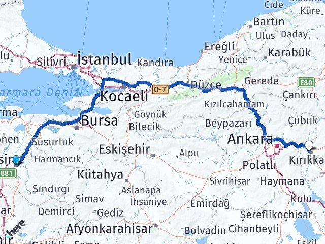 Balıkesir Yahşihan Kırıkkale Arası Kaç Km - Yol Haritası