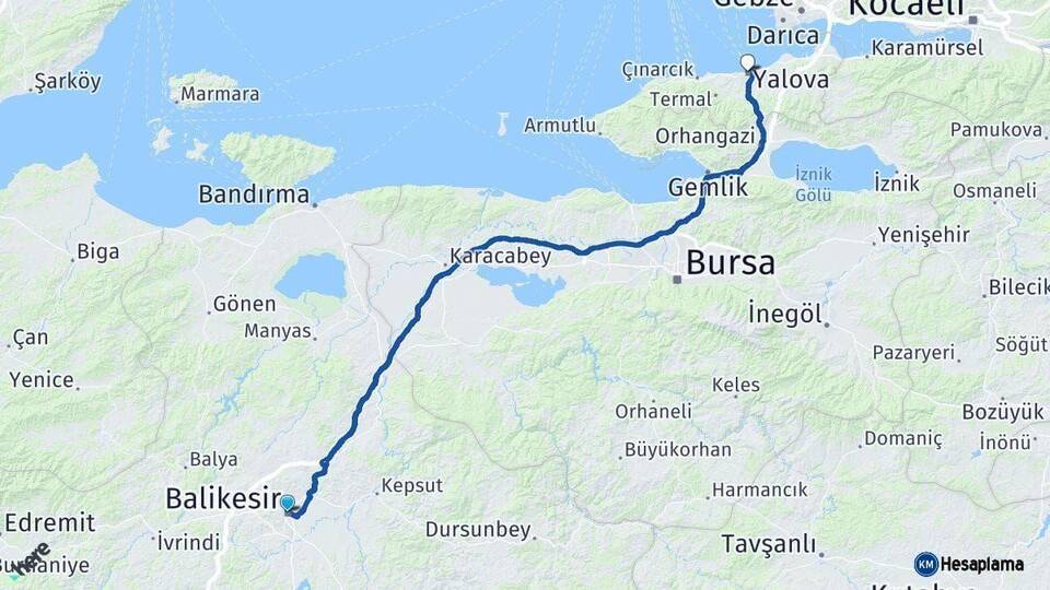 Balıkesir Yalova Arası Kaç Km - Yol Haritası