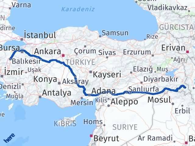 Balıkesir Yüksekova Hakkari Arası Kaç Km - Yol Haritası