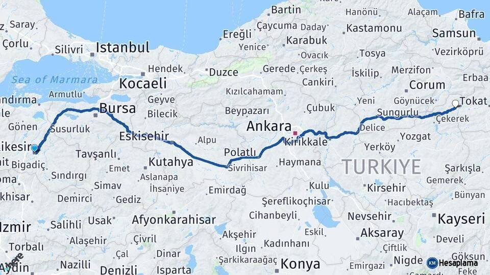 Balıkesir Zile Tokat Arası Kaç Km - Yol Haritası
