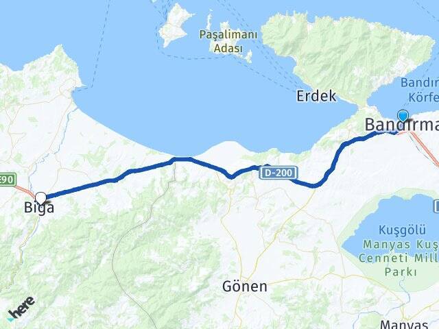 Bandırma İDO Feribot İskelesi Biga Arası Kaç Km - Yol Tarifi