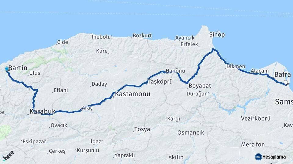 Bartın 19 Mayıs Samsun Arası Kaç Km - Yol Haritası