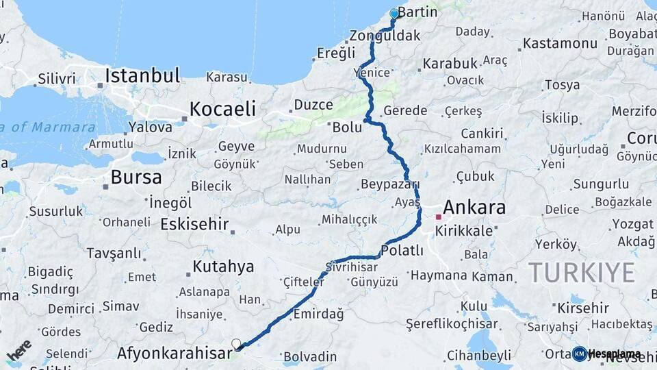 Bartın Afyonkarahisar Arası Kaç Km - Yol Haritası