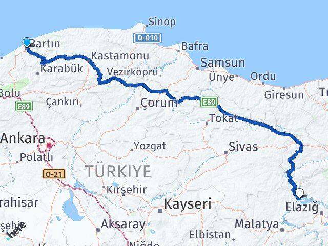 Bartın Ağın Elazığ Arası Kaç Km - Yol Haritası