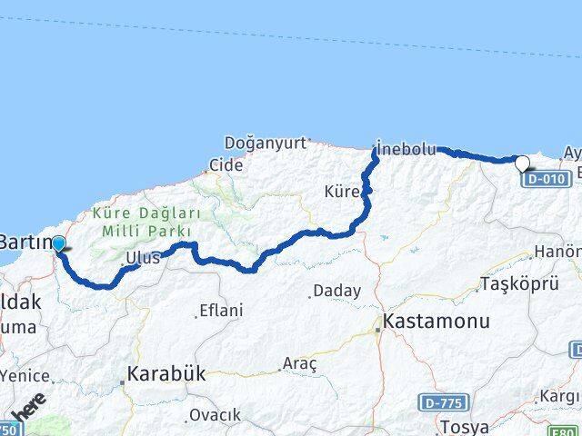 Bartın Akçabük Türkeli Sinop Arası Kaç Km - Yol Haritası