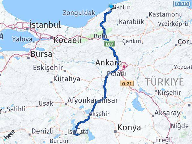 Bartın Aksu Isparta Arası Kaç Km - Yol Haritası