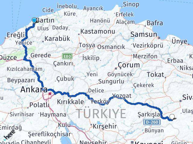 Bartın Altınyayla Sivas Arası Kaç Km - Yol Haritası