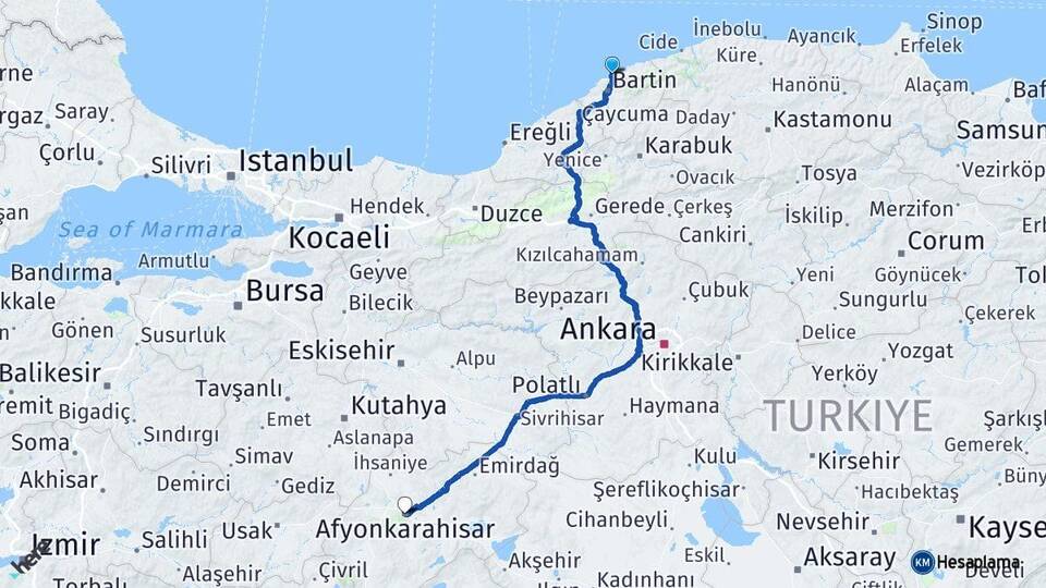 Bartın Amasra Afyonkarahisar Arası Kaç Km - Yol Haritası
