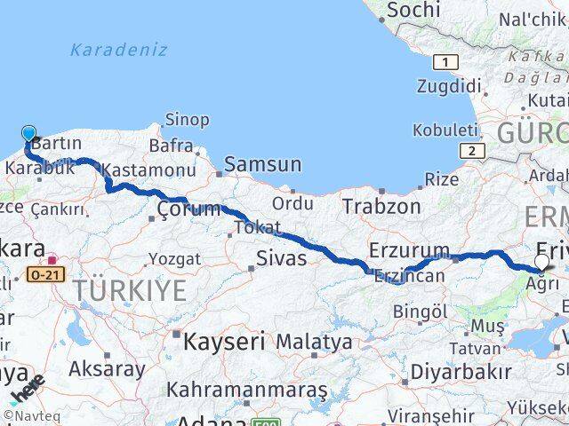 Bartın Amasra Ağrı Arası Kaç Km - Yol Haritası
