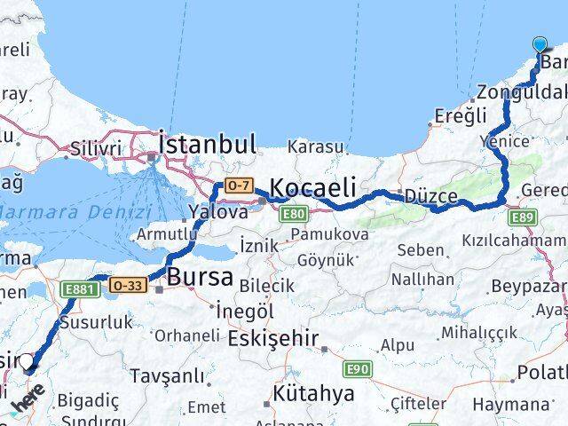 Bartın Amasra Balıkesir Arası Kaç Km - Yol Haritası
